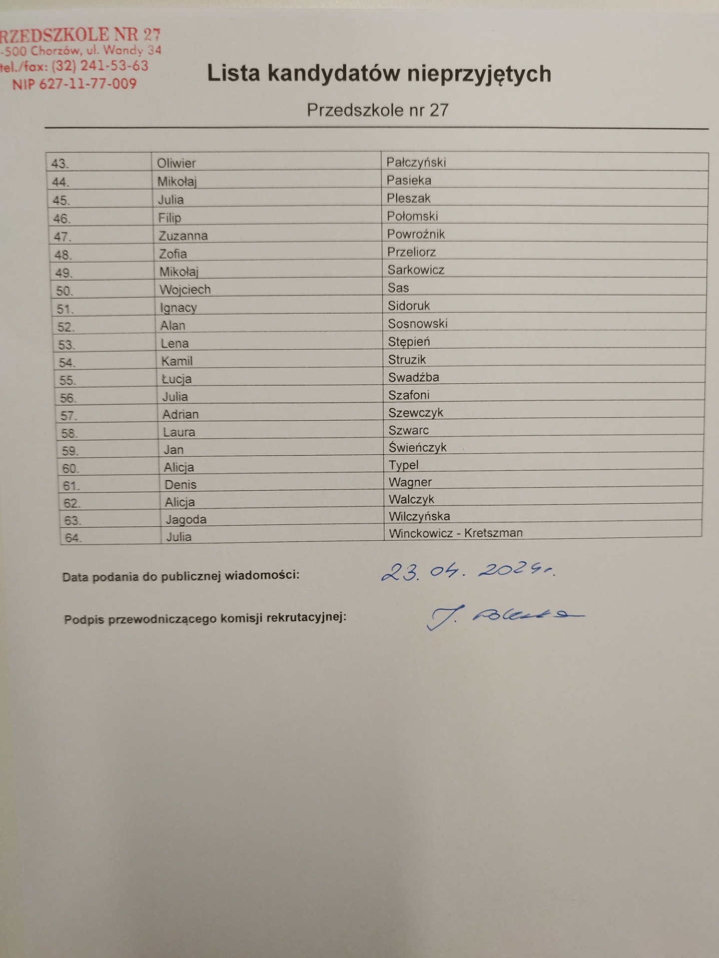 Lista kandydatów przyjętych i nieprzyjętych na rok szkolny 2024/2025 - Obrazek 4