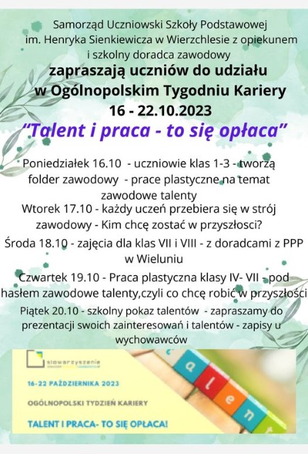 Ogólnopolski Tydzień Kariery "Talent i praca- to się opłaca". - Obrazek 1