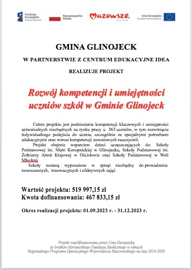 Projekt: "Rozwój kompetencji i umiejętności uczniów szkół w Gminie Glinojeck" - Obrazek 1