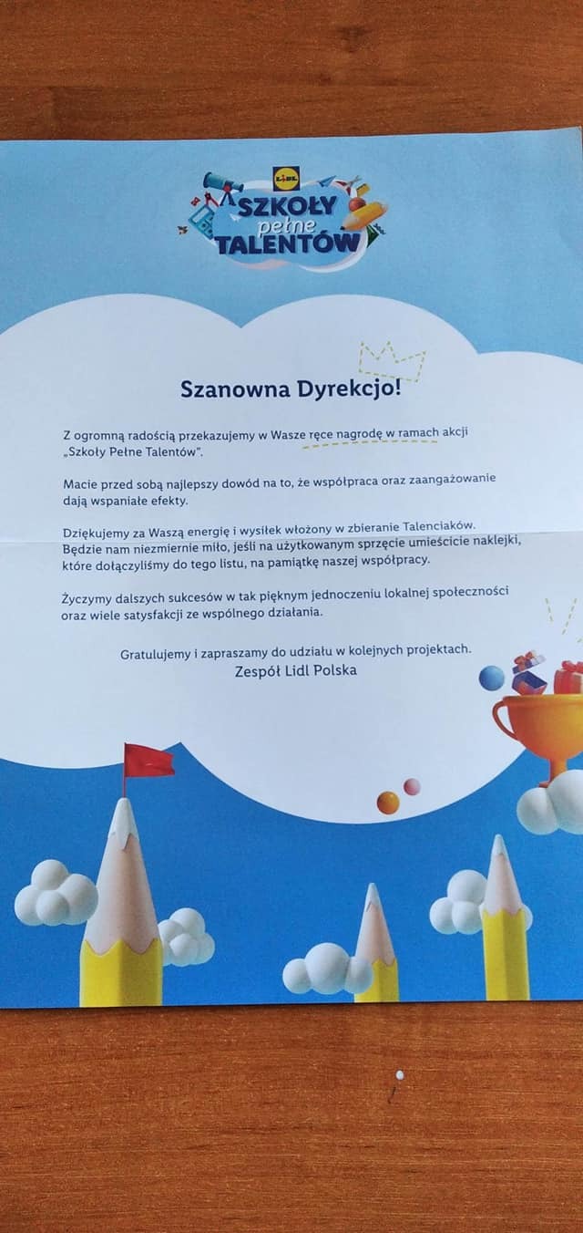 Nagrody za udział w akcji Lidla "Szkoły Pełne Talentów" 