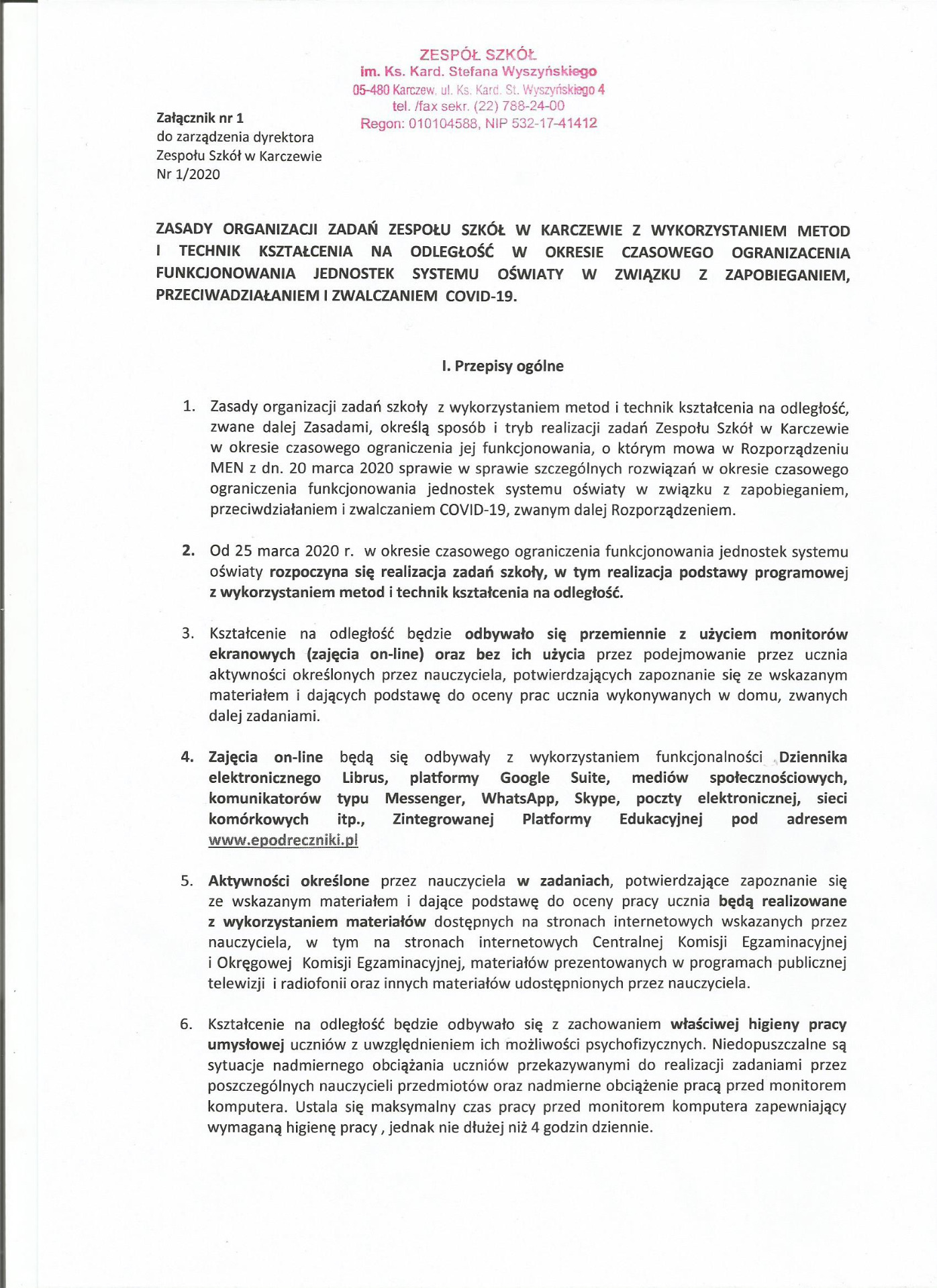 Zarządzenie NR 1/2020 Dyrektora ZS w Karczewie - Obrazek 2