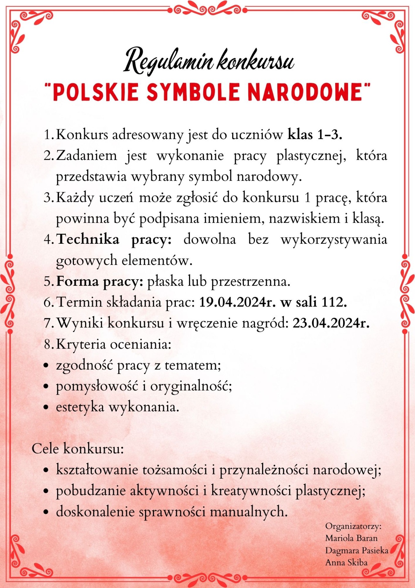 Szkolny konkurs plastyczy "POLSKIE SYMBOLE NARODOWE" dla klas 1-3 - Obrazek 2