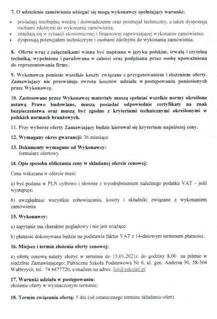 Zapytanie ofertowe - realizacja prac budowlanych związanych z zakupem, dostawą i montażem drzwi wewnętrznych PCV w pomieszczeniach Publicznej Szkoły Podstawowej nr 6 w Wałbrzychu - Obrazek 2