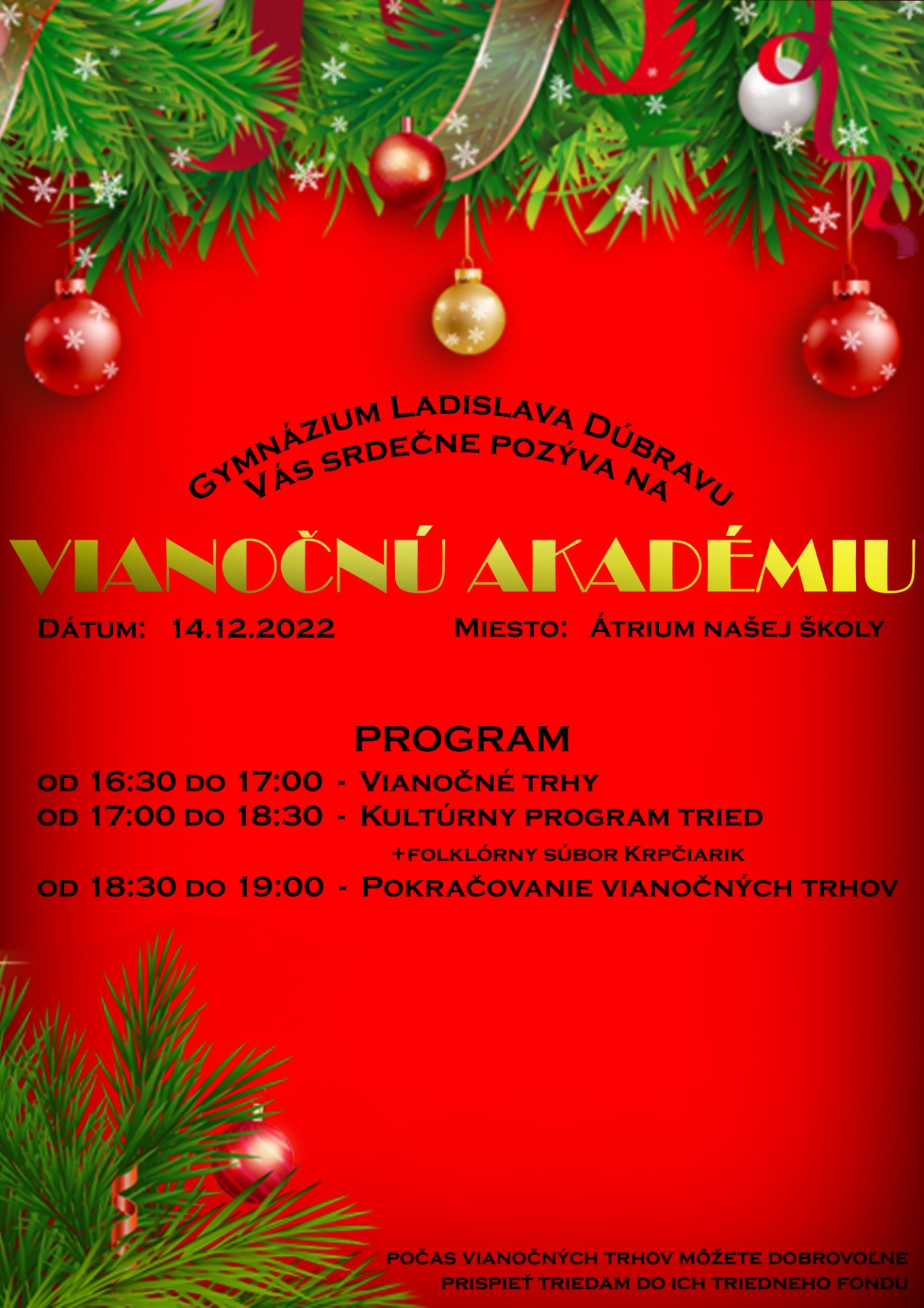 Vianočná akadémia na Gymnáziu - 14.12.2022 od 16:30 - Obrázok 1