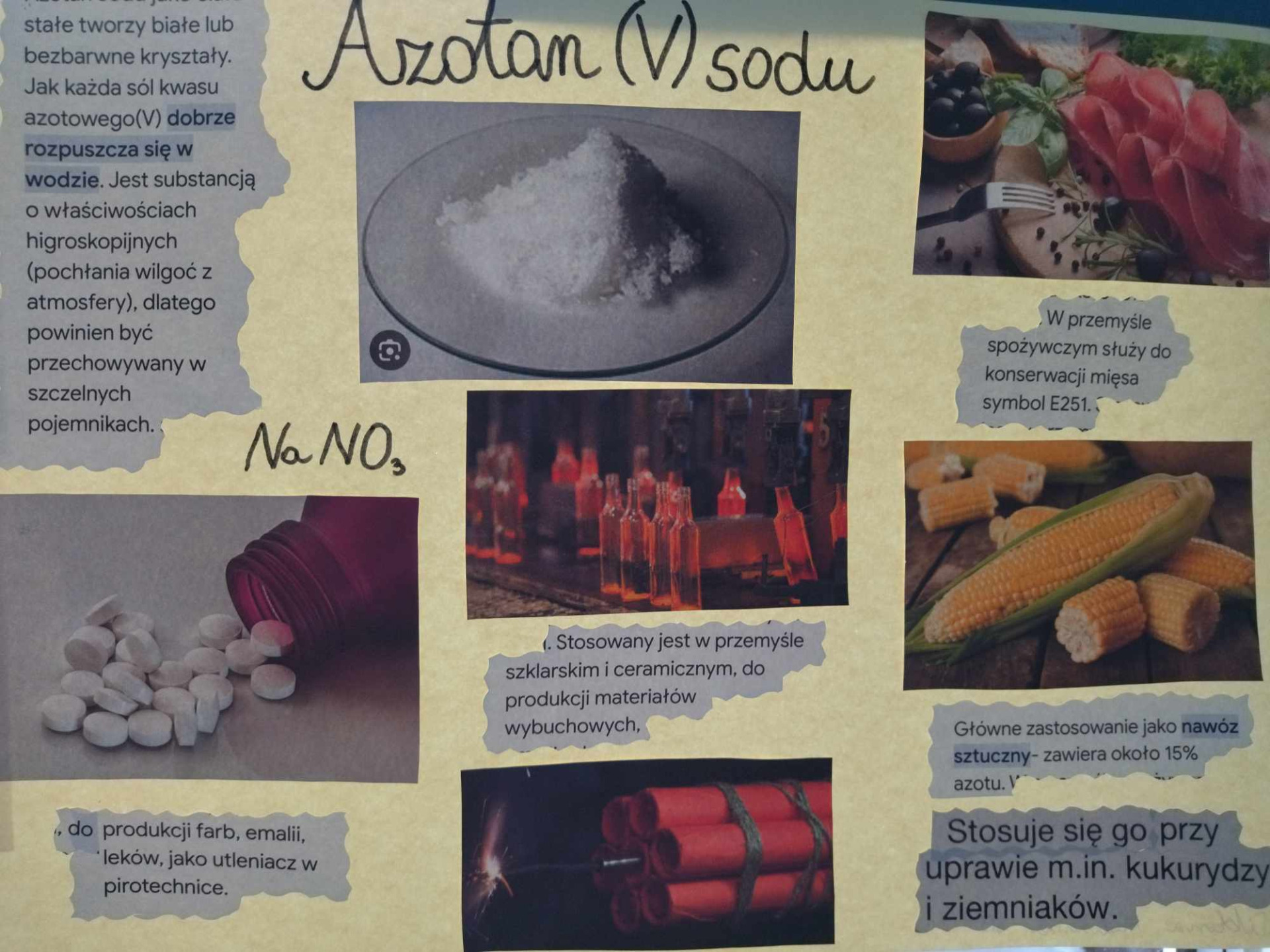 Plakat o azotanie sodu przygotowany przez uczniów klas ósmych.