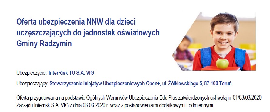 Oferta ubezpieczenia NNW dla dzieci  uczęszczających do jednostek oświatowych  Gminy Radzymin - Obrazek 1