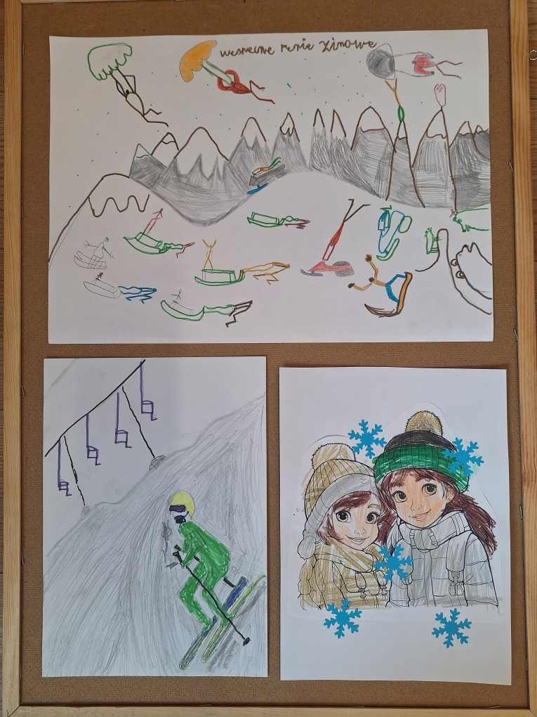 3 Obrazki namalowane przez dzieci Bezpieczne ferie